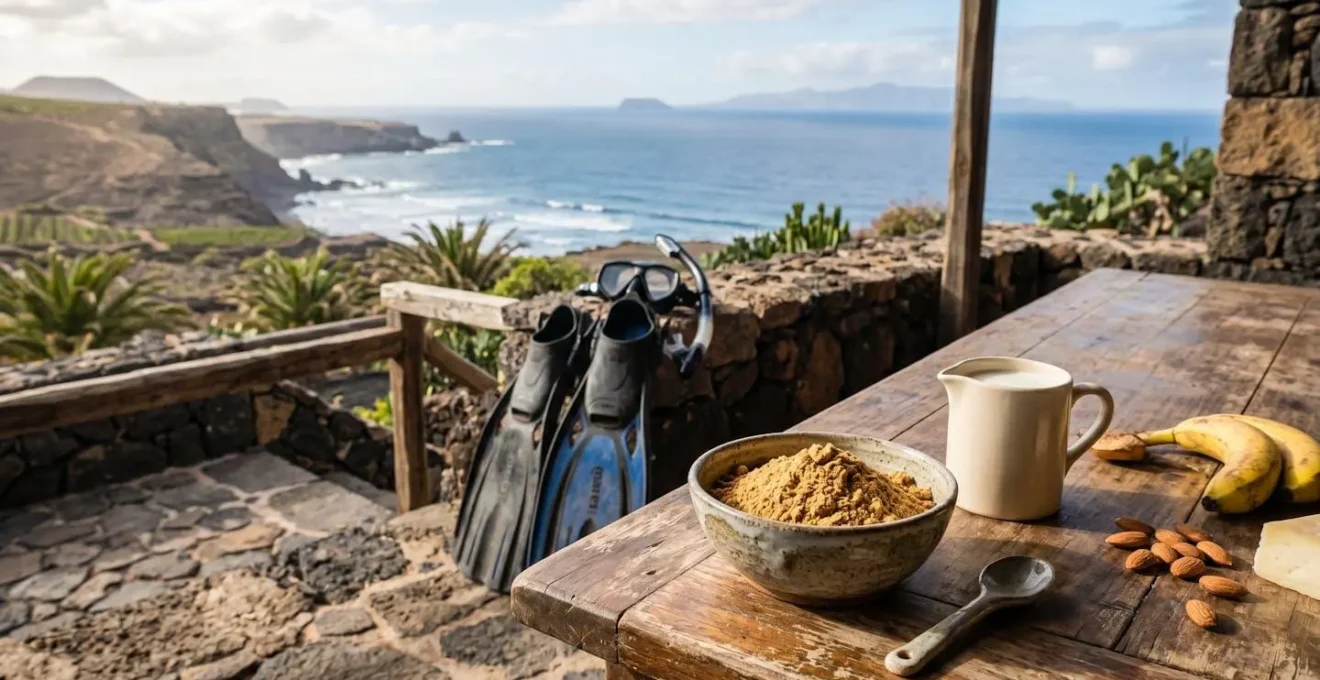 Toasted grain flour preparation with traditional Canarian elements for diving nutrition
